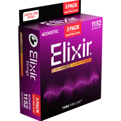 Elixir Nanoweb Acoustic Bronze 16564 3 Pack Custom Light 11-52